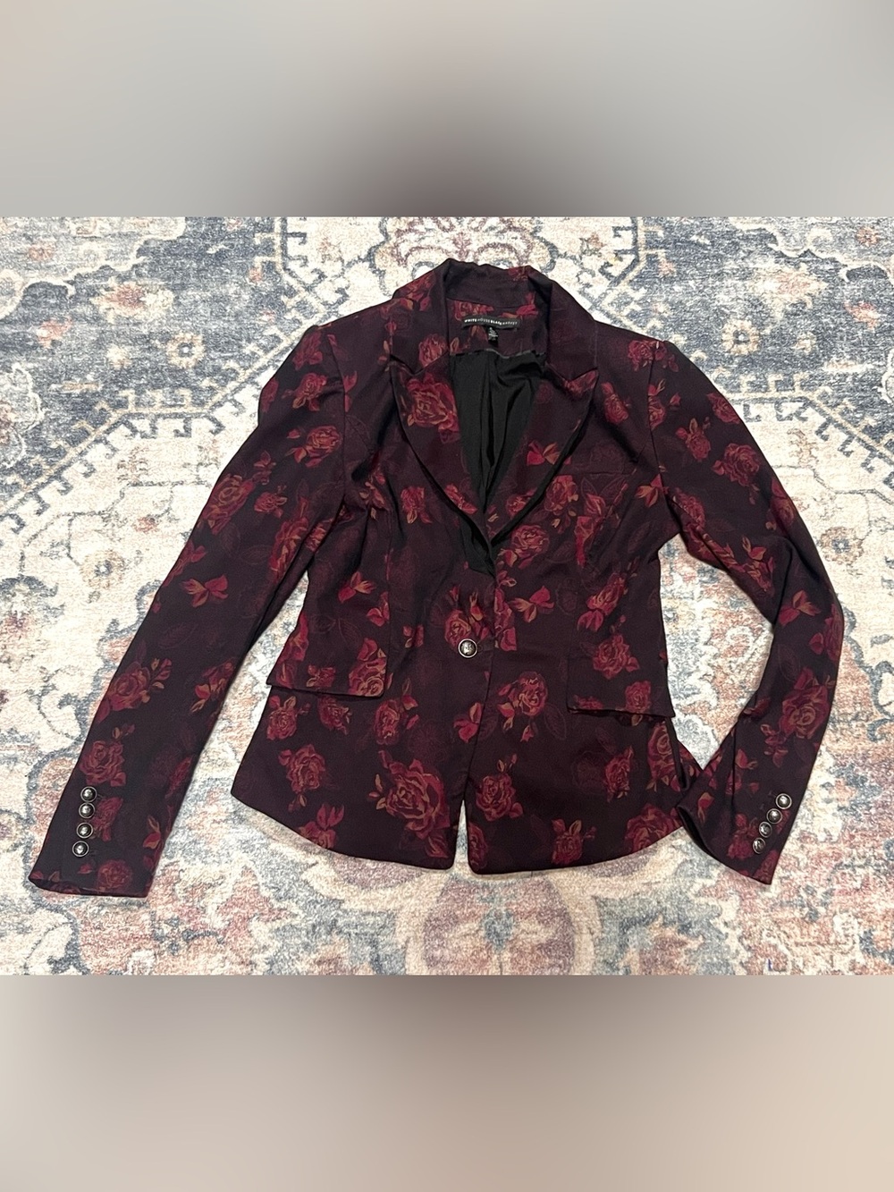 White House Black Market Burgundy Floral Blazer